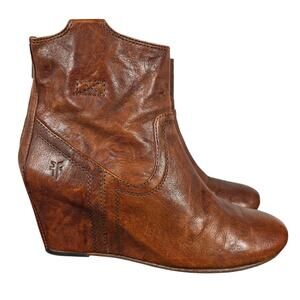 Frye Carson Hidden Wedge Bootie Womens 7.5 Cognac Leather Western Cowgirl Ankle
